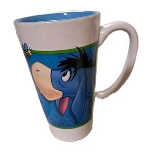 Disney Store Eeyore Coffee Mug Blue White 6" Tall Ceramic
